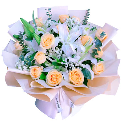 通辽16朵香槟玫瑰2支百合，爱的温暖和幸福