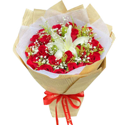 通辽19朵红玫瑰1支百合，永恒之美
