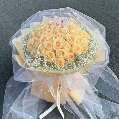 通辽52朵香槟玫瑰满天星，你就是我的全部