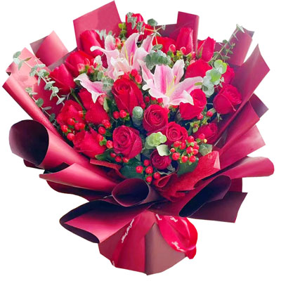通辽22朵红玫瑰百合，爱的火焰