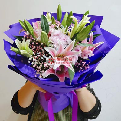 通辽6支粉色多头百合，真诚的问候