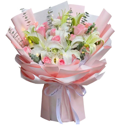 通辽16朵粉玫瑰百合，感情稳定坚固