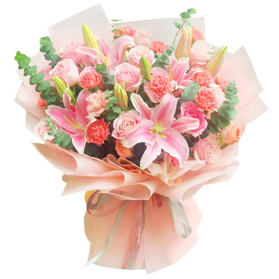 通辽11朵粉色康乃馨玫瑰百合，充满爱和温馨